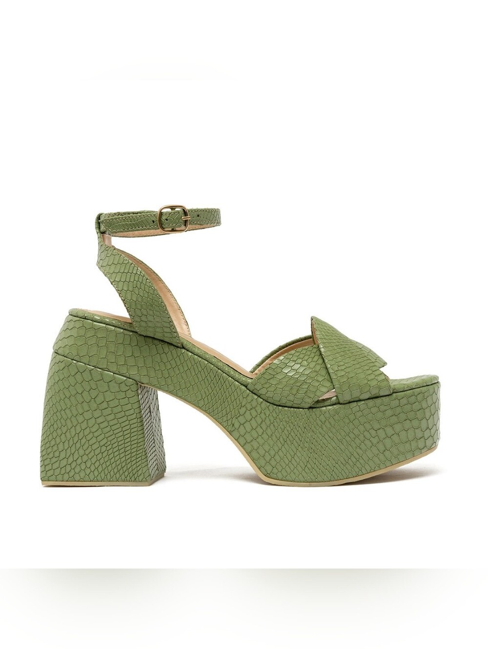 ALTA  Loretta Green Leather Platform Sandals 40